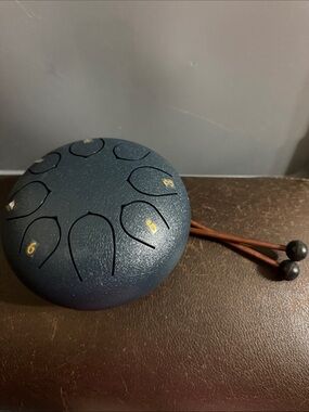 Hand-Painted Blue Steel Tongue Drum with Mallets